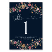 Navy Blue Wildblumen Hochzeiten Tischnummern (Vorderseite)
