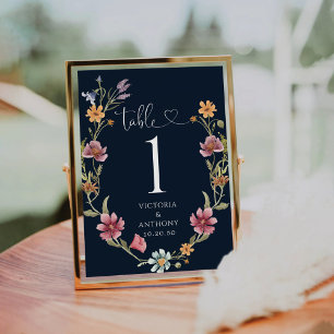 Navy Blue Wildblumen Hochzeiten Tischnummern