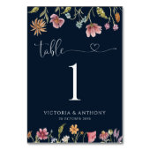 Navy Blue Wildblumen Hochzeiten Tischnummern (Vorderseite)