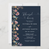 Navy Blue Wildblumen Probe Dinner Einladung (Vorderseite)