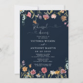 Navy Blue Wildblumen Probe Dinner Einladung (Vorderseite)