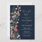 Navy Blue Wildblumen Probe Dinner Einladung (Vorderseite)