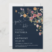 Navy Blue Wildblumen speichern die Datumskarten Save The Date (Vorderseite)