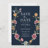 Navy Blue Wildblumen speichern die Datumskarten Save The Date (Vorderseite)