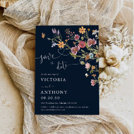 Navy Blue Wildblumen speichern die Datumskarten Save The Date