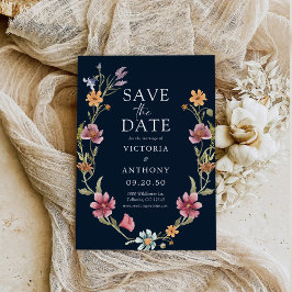 Navy Blue Wildblumen speichern die Datumskarten Save The Date