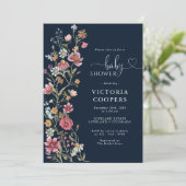 Navy Blue Wildflower Baby Shower Invitation Einladung (Stehend Vorderseite)