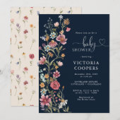 Navy Blue Wildflower Baby Shower Invitation Einladung (Vorne/Hinten)