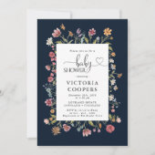 Navy Blue Wildflower Baby Shower Invitation Einladung (Vorderseite)