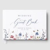 Navy Blue Wildflower Field Rustic Wedding Gästebuch (Vorderseite)