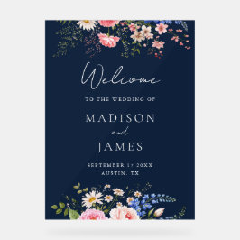 Navy Blue Wildflower Floral Wedding Welcome Acrylschild