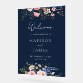 Navy Blue Wildflower Floral Wedding Welcome Acrylschild (Winkel)