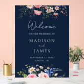 Navy Blue Wildflower Floral Wedding Welcome Acrylschild (Hochzeit)