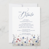 Navy Blue Wildflower Rustic QR code Details Mitteilungskarte (Vorderseite)