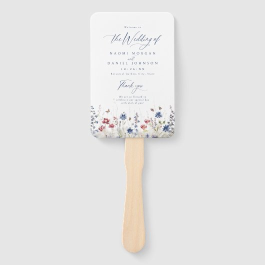 Navy Blue Wildflower Rustic Wedding Programs Fächer (Vorderseite)