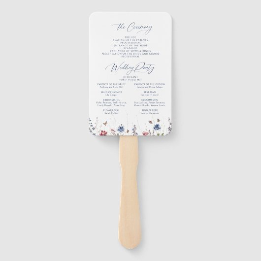 Navy Blue Wildflower Rustic Wedding Programs Fächer (Rückseite)