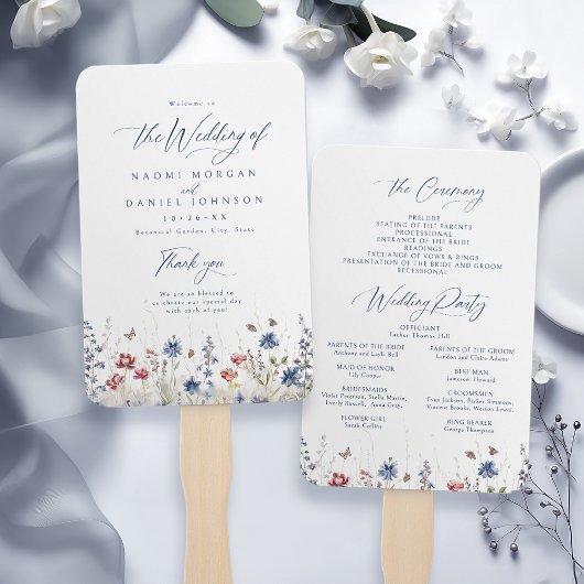 Navy Blue Wildflower Rustic Wedding Programs Fächer