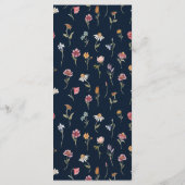 Navy Blue Wildflowers Wedding Menu Menükarte (Rückseite)