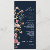 Navy Blue Wildflowers Wedding Menu Menükarte (Vorderseite)