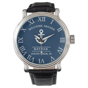 Navy Blue Willkommens an benutzerdefinierten Monog Armbanduhr