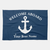 Navy Blue Willkommensschiff Name Nautical Anchor Geschirrtuch (Horizontal)