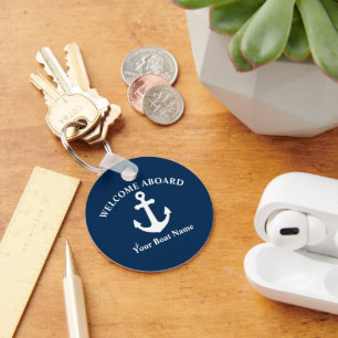 Navy Blue Willkommensschiff Name Nautical Anchor Schlüsselanhänger