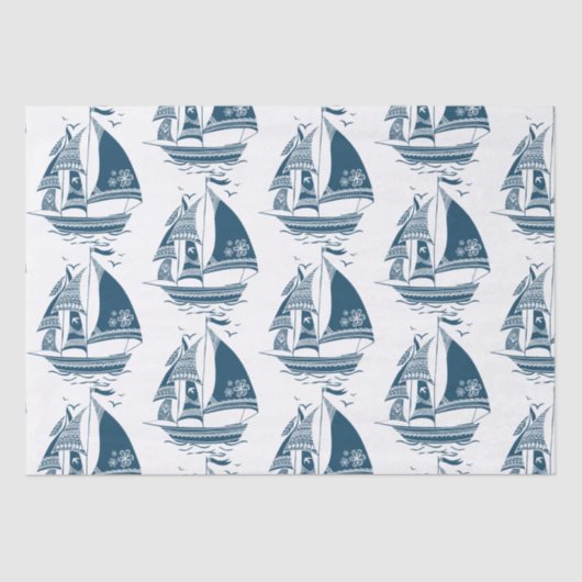 Navy-Blue Wind Segelboot Muster Seidenpapier (Vorderseite)