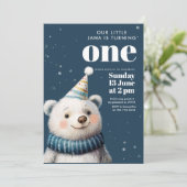 Navy Blue Winter Bears Geburtstag Einladung (Stehend Vorderseite)
