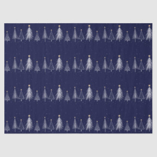 Navy Blue Winter Christmas Pine Trees Star Seidenpapier