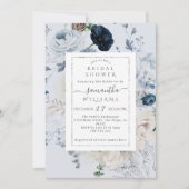 Navy Blue Winter Floral Boho Brautparty Einladung (Vorderseite)