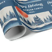 Navy Blue Winter Landscape Forest Moon Drawing Geschenkpapier (Rolleneckpunkt)