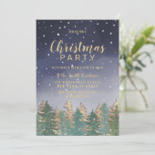 Navy Blue Winter Watercolor Schneebäume Weihnachte Einladung (Stehend Vorderseite)