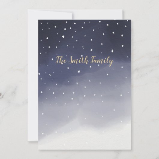 Navy Blue Winter Watercolor Schneebäume Weihnachte Einladung (Rückseite)