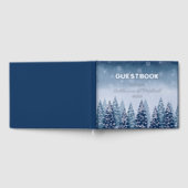 Navy Blue Winter Wonderland Pine Christmas Gästebuch (Voll)