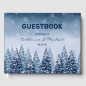 Navy Blue Winter Wonderland Pine Christmas Gästebuch (Vorderseite)