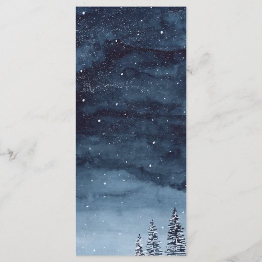 Navy Blue Wintery Watercolor Night Wedding Menükarte (Rückseite)