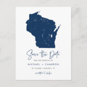 Navy Blue Wisconsin Karte QR-Code Save the Date (Vorderseite)