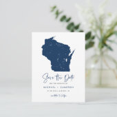 Navy Blue Wisconsin Karte QR-Code Save the Date (Stehend Vorderseite)