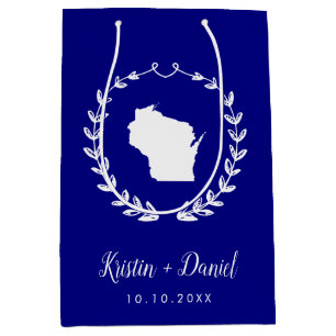 Navy Blue Wisconsin Map Wedding Welcome Swag Mittlere Geschenktüte