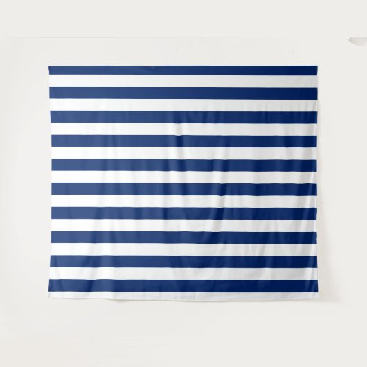 Navy Blue with Classic White Stripe Pattern Wandteppich (Vorderseite (Horizontal))
