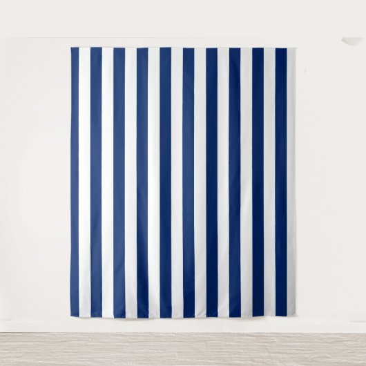 Navy Blue with Classic White Stripe Pattern Wandteppich (Vorderseite)