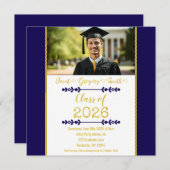 Navy Blue with Gold Graduation Invitation Einladung (Vorne/Hinten)