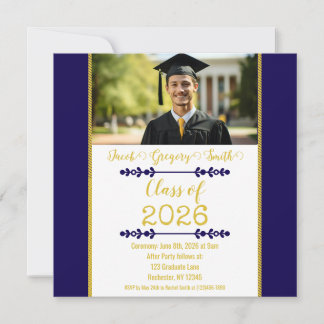 Navy Blue with Gold Graduation Invitation Einladung