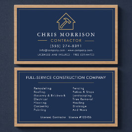 Navy Blue Wood Building Construction Business Card Visitenkarte