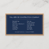 Navy Blue Wood Building Construction Business Card Visitenkarte (Rückseite)