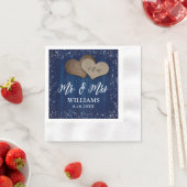 Navy Blue Wood Burlap hört Mr. & Mrs. Wedding Serviette (Beispiel)