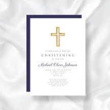 Navy Blue Wood Cross Religious Boy Christening