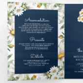 Navy Blue Wood Daisies Mason Jar QR Code Wedding Dreifach Gefaltete Einladung (Innen Erste Seite)