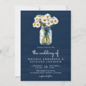 Navy Blue Wood Daisies Mason Jar QR Code Wedding Einladung (Vorderseite)