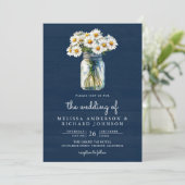 Navy Blue Wood Daisies Mason Jar QR Code Wedding Einladung (Stehend Vorderseite)